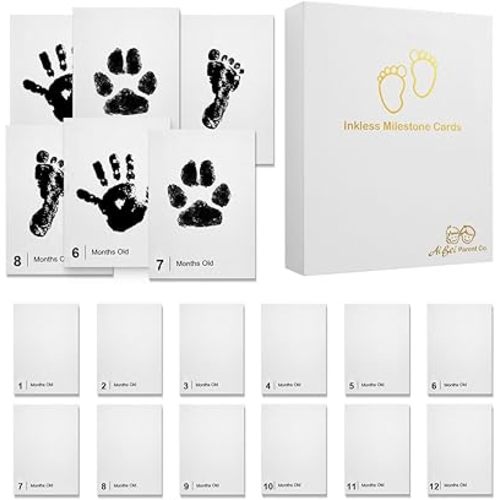 Baby Inkless Milestone Cards Hand Casting Kit Ink Print Hand and Footprint Kit Dog or Cat Pet Paw Print Kit Baby Newborn Footprint Kit Photo Album Keepsake Book Feet Stamp (Single FineGift Set)