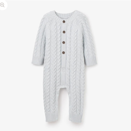 Pale Blue Horseshoe Cable Knit Baby Jumpsuit – Elegant Baby