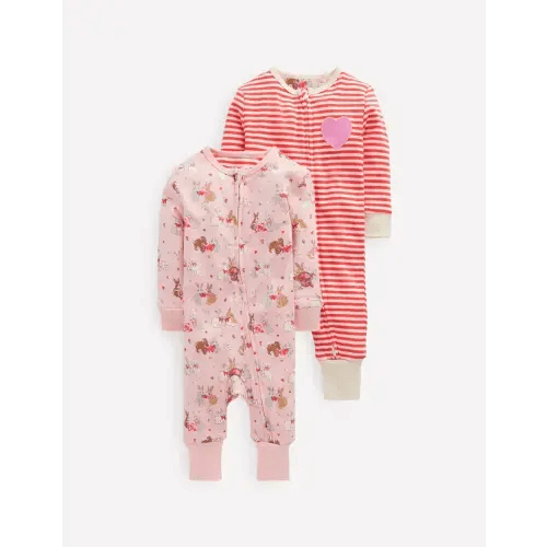 Twin Pack Rompers-Chalk Pink Love Bunnies | Boden USA
