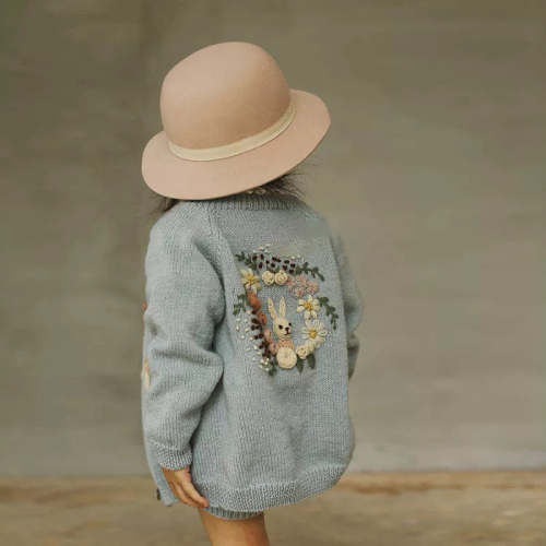 Girls Luxuries Merino Wool Hand Embroidery Bunny Cardigan – Peachy Bloomers