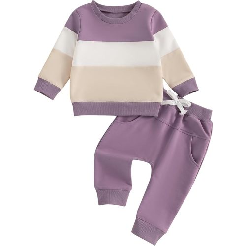 Fernvia Toddler Baby Girl Clothes 3 6 9 12 18 24 Months Fall Outfits Solid Long Sleeve Sweatshirt Tops + Pants Set