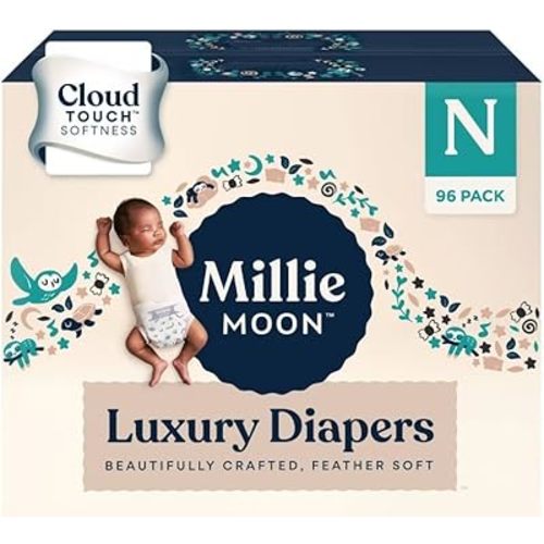 Millie_Moon Luxury_Diapers, New Born, 96 Count, (Pack of 1)