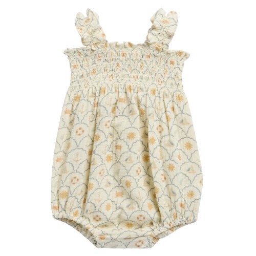 Julia Nautical Print Cotton Romper, 6-12M
