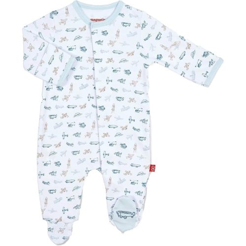 Magnetic Me Footie Pajamas 100% Organic Cotton Baby Sleepwear Quick Magnetic Fastener Sleeper - Airplanes
