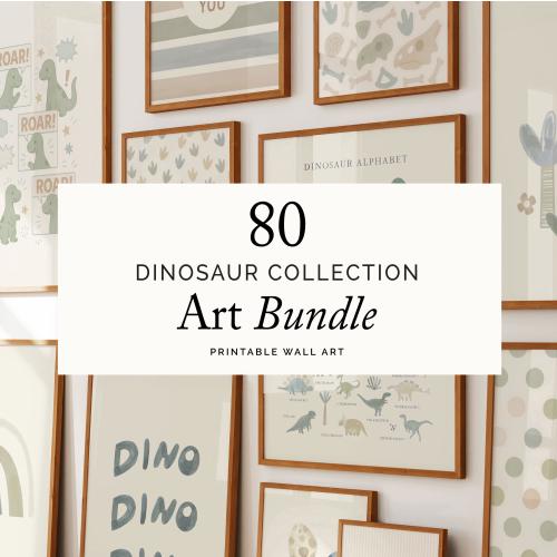 Dinosaur Art Bundle, Includes Dinosaur Alphabet Print : Neutral Nursery Decor (Digital Download)