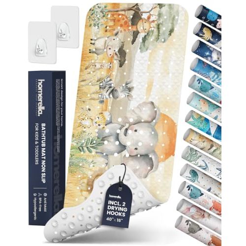 homerella Bathtub Mat Non Slip Kids 40x16 Baby Bath Mat Non Slip Anti Mold | 100% BPA Free, Non Toxic, Mildew Resistant, Machine Washable, Extra Long Kids Bath Mat for Tub Non Slip, Toddler Bath Mat