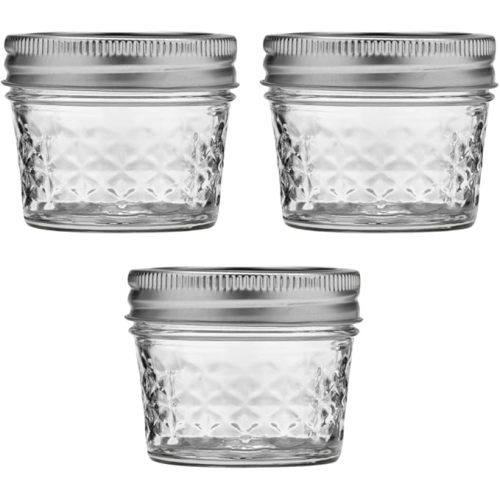 Ball Wide Mouth Quilted Crystal Jelly Jars with Lids and Bands, Used for Canning, Pickling, Juice, Jam, Jelly, Quarter Pint Size (4 Ounce (Pack of 6))