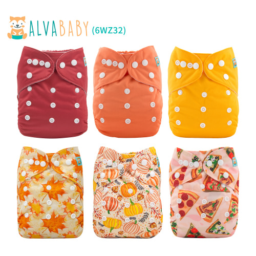 (All Packs) Baby Cloth Diapers 6 Pack with 12pcs 4-Layer Bamboo Inserts One Size Adjustable Washable Reusable for Babies