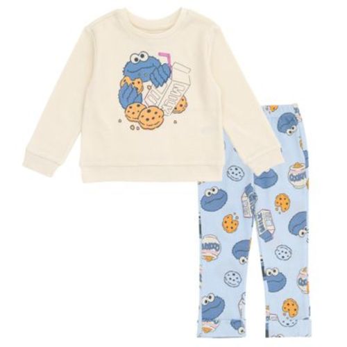 Sesame Street Cookie Monster Newborn Baby Boys Waffle Knit Pullover Sweatshirt and Jogger Pants Outfit Set Almond / Sky Blue 0-3 Months