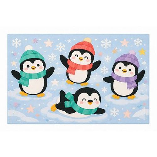 "Ultra Thin" 5' x 7' Winter Penguin Snowflakes Arctic Area Rug for Kids Room Decor