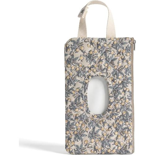 Hadnves Quilted Diaper Wipe Pouch Hanging Floral Wet Wipes Bag Reusable Fabric Cover with Zipper & Lanyard for Car Daily Casual Travel Mommy Bag(A)