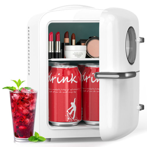 Antarctic Star 4L Skincare Mini Fridge - Cooler & Warmer, 6-Can Capacity, Round View Window + Removable Shelf, White For Dorm/Bedroom | Wayfair