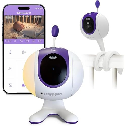 Baby Monitor Camera with Flexible Mount, 1080p 2.4GHz Wi-Fi, Color Night Vision, Sound/Motion Alerts, Temp Sensor, 2-Way Audio, Lullabies, Night Light, TF/Cloud Storage (32G)