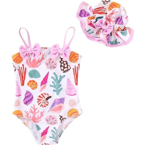 YOUNGER TREE Toddler Baby Girl Swimsuit Infant One Piece Bathing Suits with Hat Newborn Summer Beach Swimwear