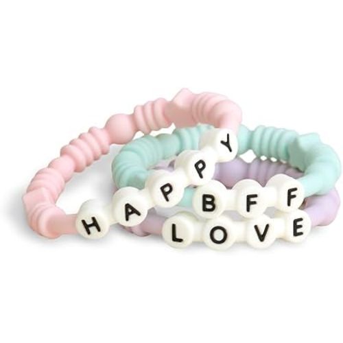 Itzy Ritzy Teething Rings, Textured Silicone Baby Teether Set of 3 (Pastel)