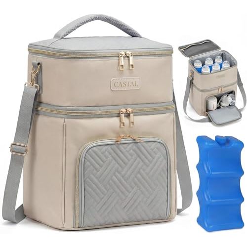 Castal Breast Pump Bag Spectra S1 S2–Insulated Spectra Pump Bag, Breastmilk Cooler Bag with Ice Pack–Leak-Proof Double Layer Breast Pump Travel Bag (Black)