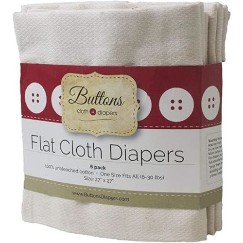 Buttons Unbleached Organic Cotton Birdseye Flat Diapers - 6 Pack