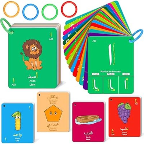 48 Arabic Flash Cards for Kids,Toddler,Beginners Adult,Learn Arabic Alphabet Letters,Number,Color,Shape & Sight Words,Educational Toys with English Transliteration for Classroom & Homeschool