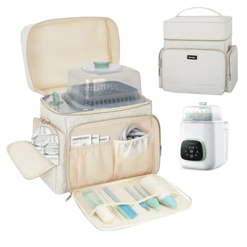 Storage Bag Compatible with Momcozy KleanPal Pro Baby Bottle Washer, White | Heavy Duty Momcozy Bottle Washer Travel Bag with Shoulder Strap, Large Capacity & Multiple Pockets for Accessories, Bag Only