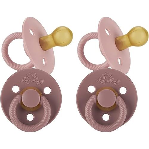 Itzy Ritzy Natural Rubber Newborn Pacifiers – Baby Pacifiers with Cherry-Shaped Nipple & Large Air Holes for Added Safety; Binkies in Blossom & Rosewood (Ages 0 – 6 Months) (Pack of 2)