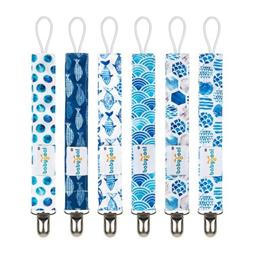 babygoal Baby Ocean Blue Pacifier Clips, 6 Pack Pacifier Holder Clip for Girls and Boys Fits for Most Pacifiers and Binkies