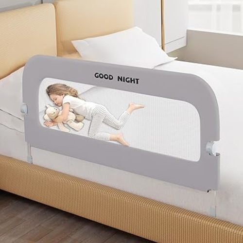 Bed Guard Rail for Toddlers - 47" Adjustable Heights & Folding up Portable Bed Railing for Baby - Toddler Bed Rails Guard for Crib, Twin, Bunk,Full Size, Queen & King Bed(Grey)