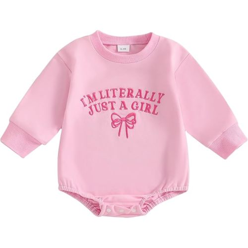 Newborn Baby Girl Outfit Letters Embroidery Sweatshirt Bubble Romper Cute Long Sleeve Bodysuit