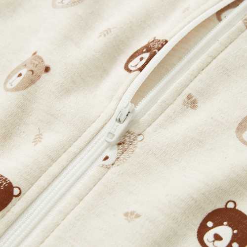 100% Cotton Footed Zip Pajamas - 2 pack - Mini Bears & Beige
