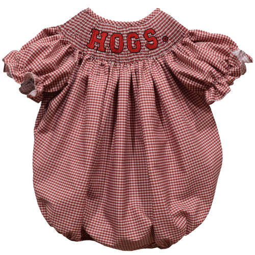 Arkansas Razorbacks Smocked Red Gingham Short Sleeve Girls Bubble
