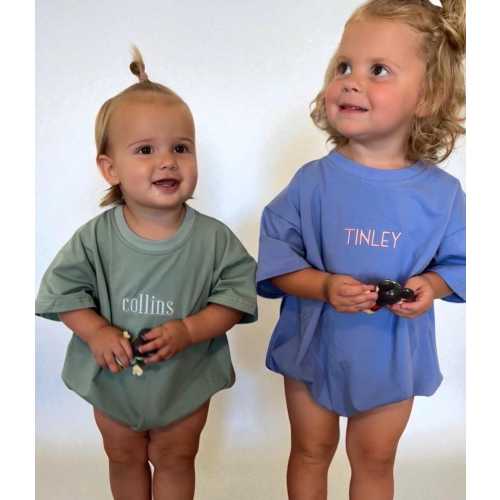 Restocking in May!! Personalized Embroidered Tshirt Bubble Romper // Baby Romper // Baby Tshirt Romper