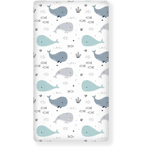 Whale Baby Crib Sheets for Boys Girls Ocean Fitted Crib Sheet for Standard Crib and Toddler Mattress Sea Animal Baby Mattress Sheets Toddler Bed Sheet 52x28x8 in