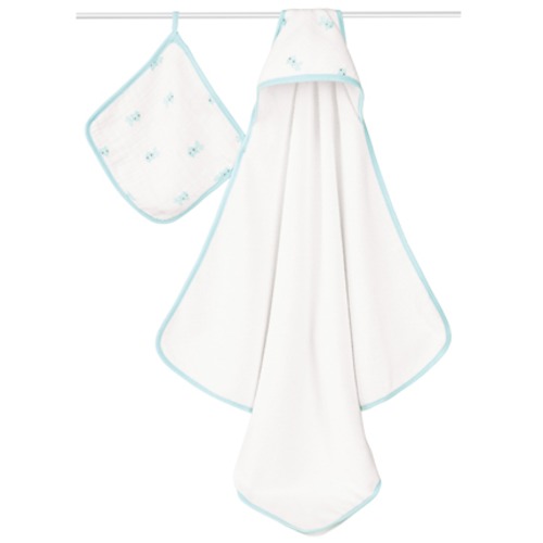 aden + anais Muslin Hooded Towel & Washcloth Set - Hide And Sea
