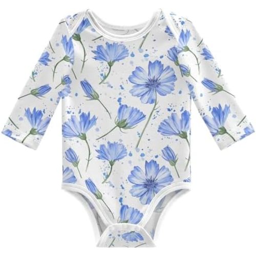 vvfelixl Baby Bodysuits Chicory Flower Long Sleeve Cotton Baby Clothes for Boys Girls 0-3M