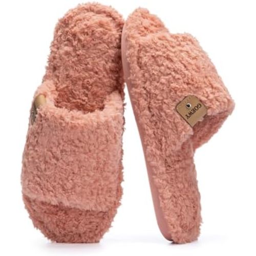 Fuzzy Open Toe Slippers for Women Indoor Cozy Memory Foam Slip On House Slides Shoes Gifts for Womens Her Mom
