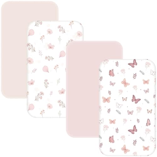 4 Pack Bassinet Sheets - 33"x20" Bassinet Sheets for Baby Delight, Angelbliss, Maxi-COSI & Most Regular Size Bedside Sleeper | Ultra Soft & Skin Friendly Bassinet Fitted Sheet for Girls