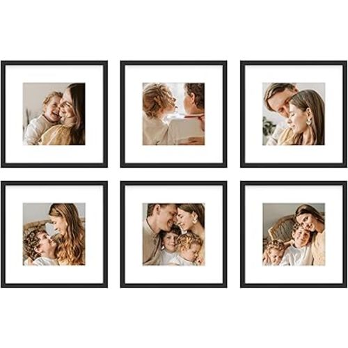 An&He 12x12 Picture Frames Set of 6, Displays 8x8 with Mat or 12x12 Without Mat Photos, Square Collage Wall Decor for Gallery, Wall Decor, Black