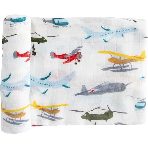 Little Unicorn – Air Show Deluxe Swaddle | Single | 100% Rayon Muslin from Bamboo | Super Soft | Newborns and Infants | Large 47” x 47” | Machine Washable
