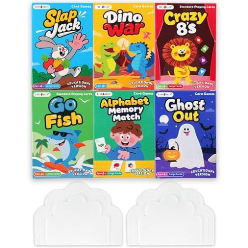 Educational 6 in 1 Kids Card Games, Alphabet & Simple Math, Large Cards