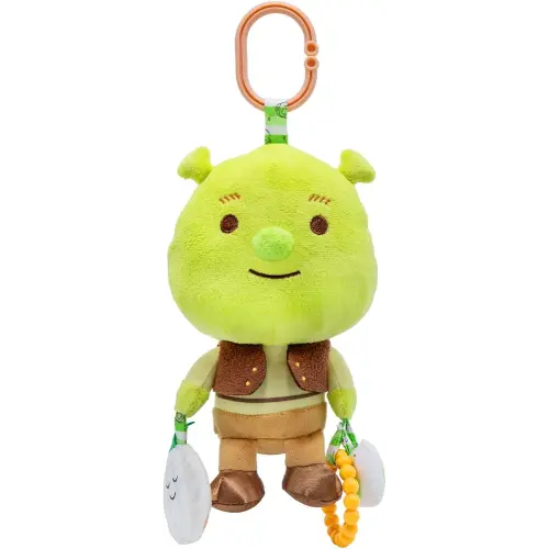 KIDS PREFERRED Shrek Activity Toy – Made with Super Soft Material & Features Jingle Bell, Child-Safe Mirror & Crinkle Sound – Use The C-Clip for Easy Hanging as On-The-Go Baby Toy for Boys & Girls