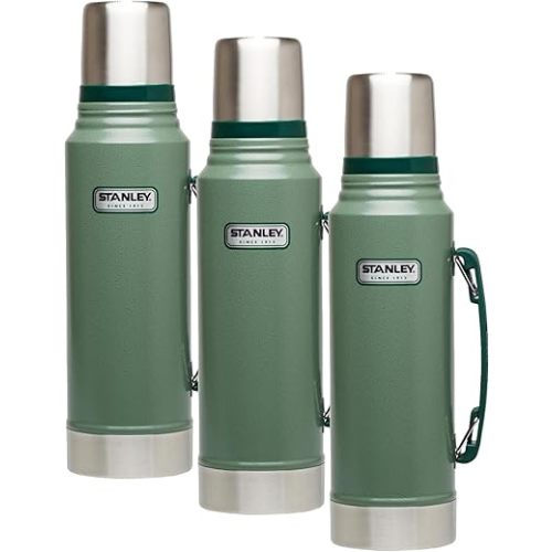 Stanley Heritage Classic Vacuum Bottle with Handle 1.1 qt | Wide Mouth with Leakproof Cup Lid | Keep Drinks Hot or Cold for Travel | Insulated Stainless Steel Thermos | BPA-Free | (Pack of 3)