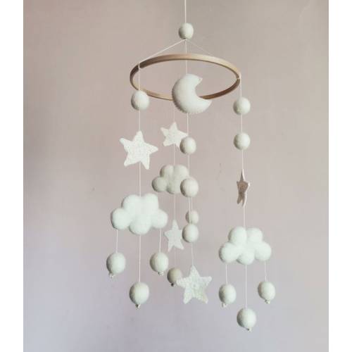 Cloud Mobile White Felt Mobile Baby Mobile Woodland Cloud
