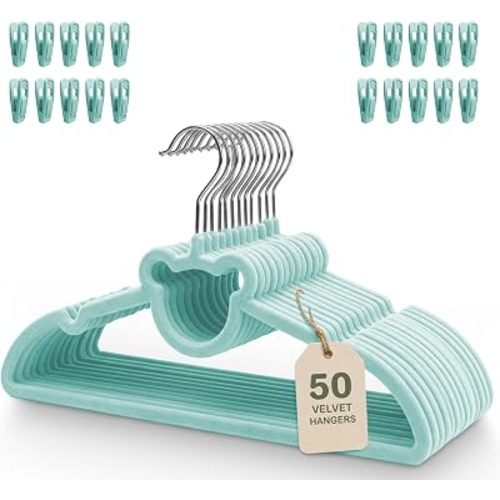 Kids Velvet Hangers with Clips, 50 Pack for Toddlers & Youth