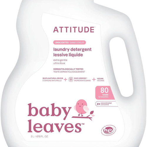ATTITUDE Baby Laundry Detergent Liquid, EWG Verified, Safe for Baby Clothes, Infant and Newborn, Vegan and Naturally Derived Washing Soap, HE Compatible, Unscented, 80 Loads, 67.6 Fl Oz