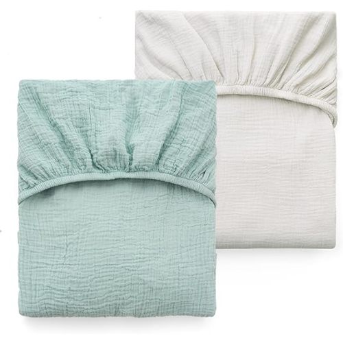 Momcozy Muslin Standard Fitted Crib Sheets, 52"x28", 2 Pack Soft Breathable Natural Cotton Baby Mattress Sheet, 360° Mattress Wrapping No Slip Boys Girls Neutral Toddler Bed Sheet, Green Grey