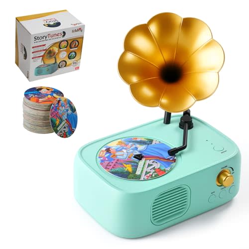 yimido Kids Phonograph Toddler Record Player, with 96 Learning Cards, Early Education Machine Record Player Music Box Storyteller pop Speakers, Gift for Boys and Girls