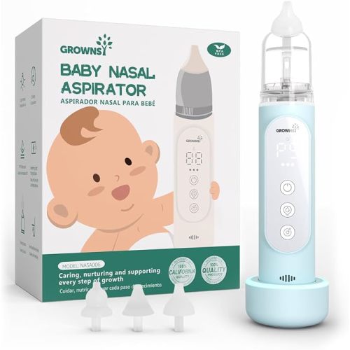 GROWNSY Nasal Aspirator for Baby, Upgraded 5 Suction Levels Baby Nose Sucker, IPX7 Waterproof Electric Nose Suction for Baby, Booger Sucker for Toddlers with Automatic Cleaning &Music &Light Functions