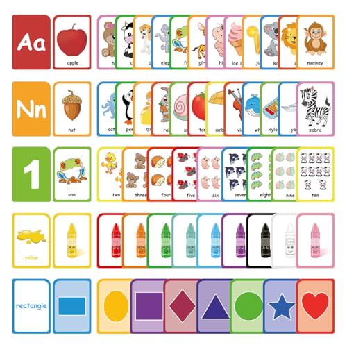 ZazzyKid Flash Cards for Toddlers Learning: 54 Double Sides Flashcards for Alphabets, Numbers, Colors, Shapes - Educational Toys for Preschool