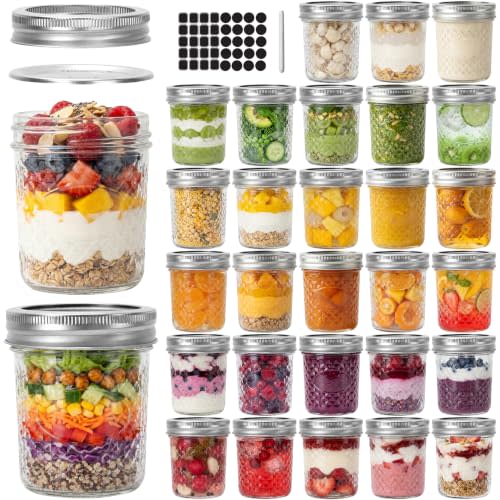 CycleMore 6 oz Mason Jars with Split Bands, 30 Pack Canning Jars | AirTight, BPA Free, Bulk Value, Regular Mouth Small Glass Canisters for Jelly, Sauce, Jam, Honey, Wedding Favors, Favors