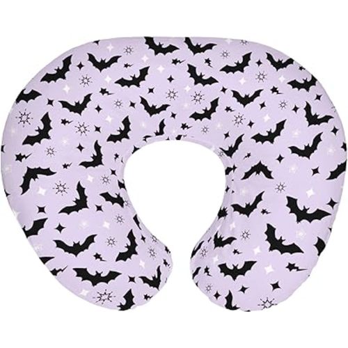 Purple Pastel Halloween Baby Nursing Pillow Covers for Boy Girl Black Bat and Stars Nursing Pillowcase for Breastfeeding Pillows Spooky Halloween Night Soft Stretchy Slipcovers for Newborn Infant