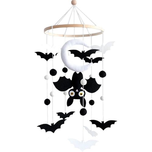 Baby Mobile for Crib - Black Bats, Felt Material, Halloween Theme Handmade Plush Bats Nursery Mobile Accessory - Crib Mobile for Boys and Girls